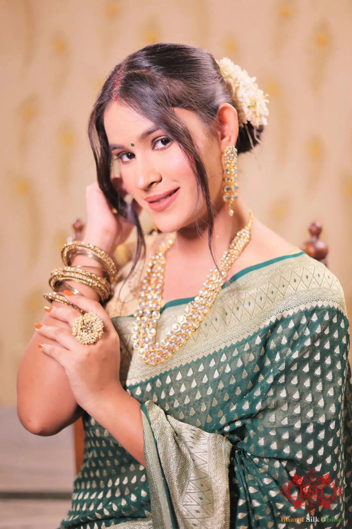 Castleton Green Chifffon Saree - Bharat Silk House Chiffon Sarees