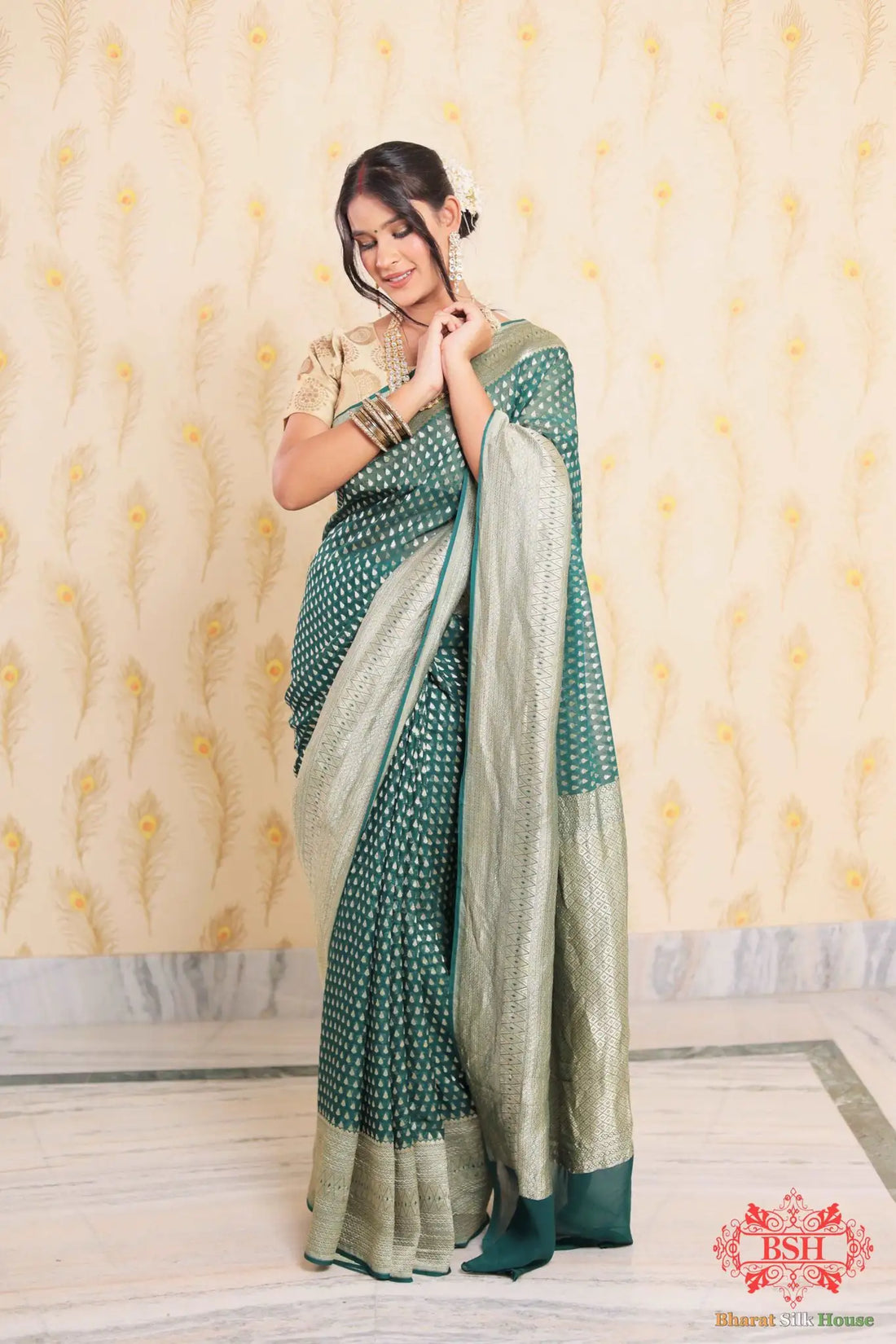 Castleton Green Chifffon Saree - Bharat Silk House Chiffon Sarees
