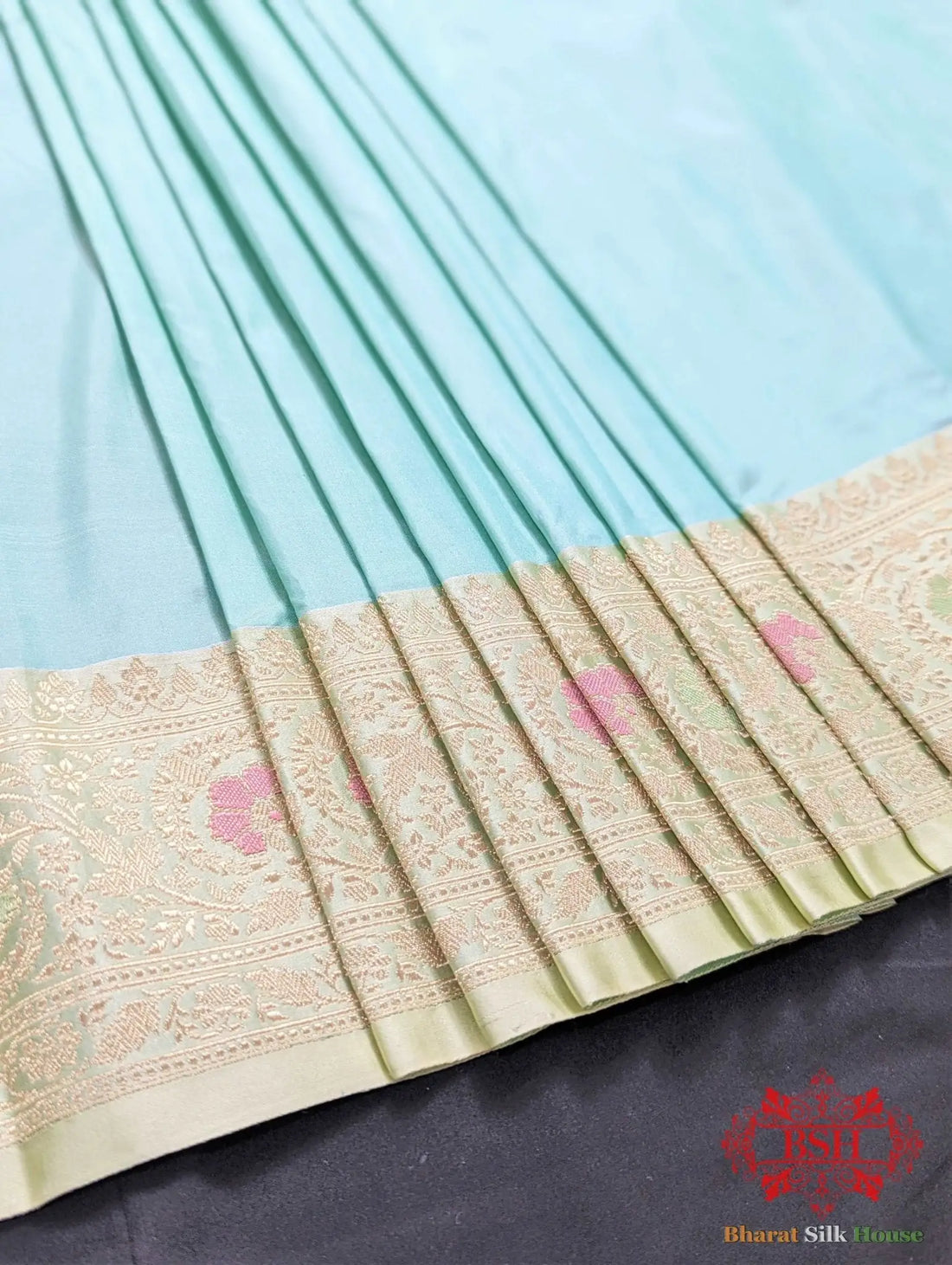 Celeste Blue Pure Katan Silk Banarasi Handloom Saree - Bharat Silk House Pure Kataan Silk