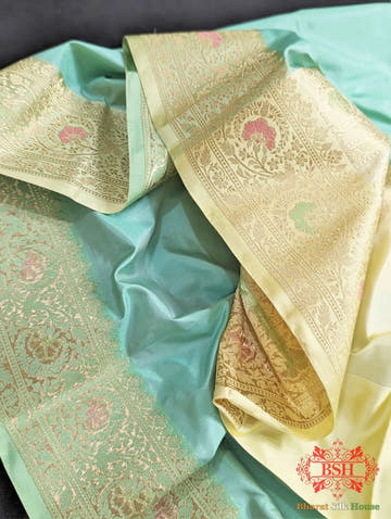 Celeste Blue Pure Katan Silk Banarasi Handloom Saree - Bharat Silk House Pure Kataan Silk