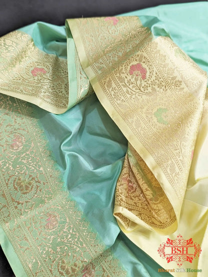 Celeste Blue Pure Katan Silk Banarasi Handloom Saree - Bharat Silk House Pure Kataan Silk