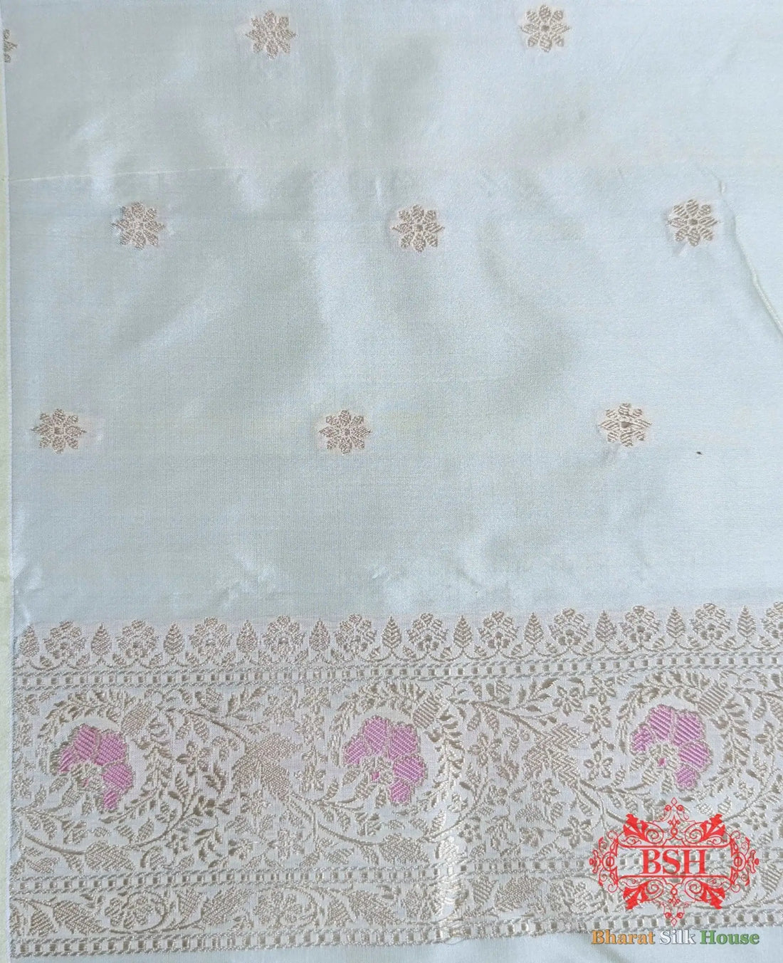 Celeste Blue Pure Katan Silk Banarasi Handloom Saree - Bharat Silk House Pure Kataan Silk
