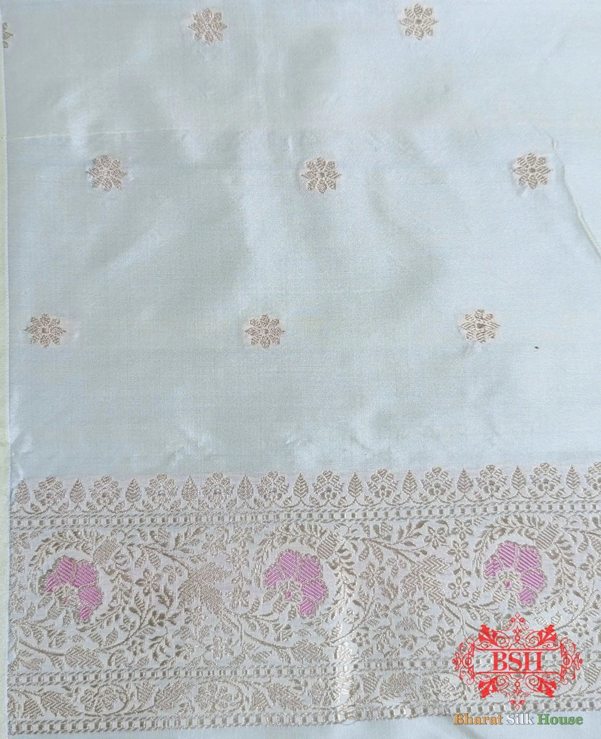 Celeste Blue Pure Katan Silk Banarasi Handloom Saree - Bharat Silk House Pure Kataan Silk