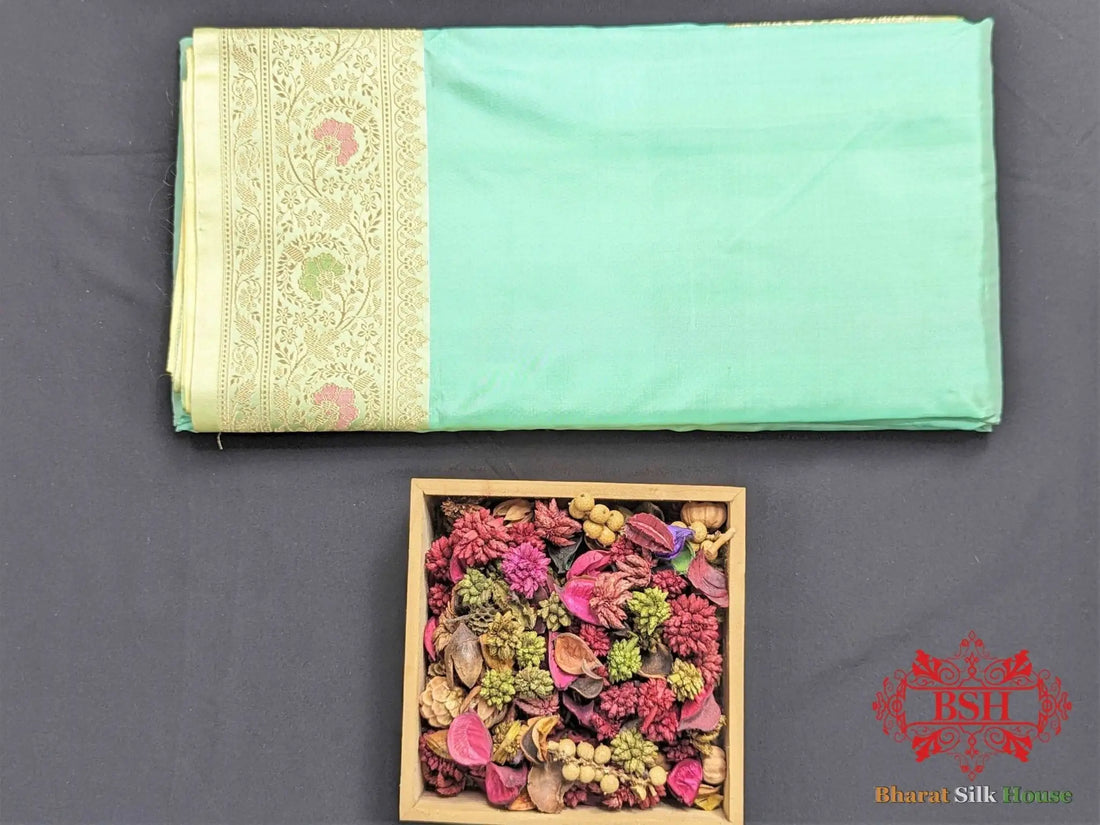Celeste Blue Pure Katan Silk Banarasi Handloom Saree - Bharat Silk House Pure Kataan Silk