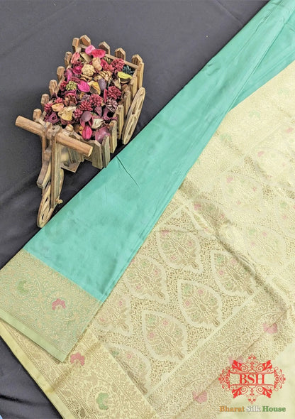 Celeste Blue Pure Katan Silk Banarasi Handloom Saree - Bharat Silk House Pure Kataan Silk