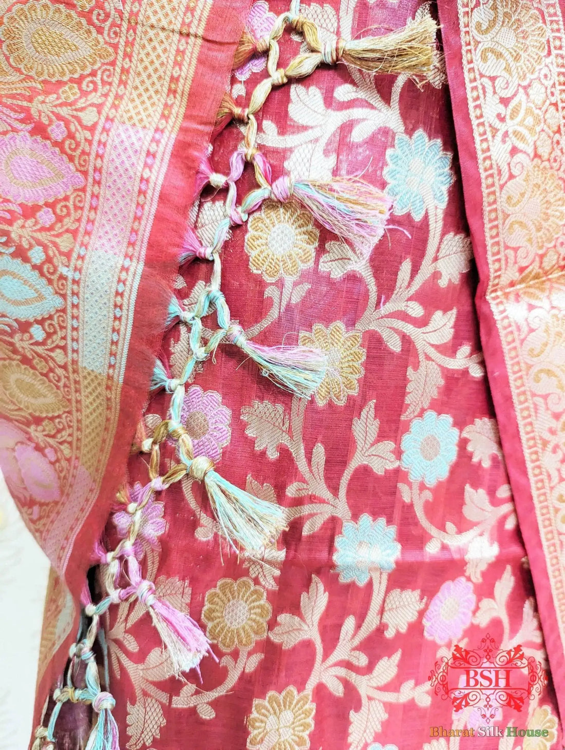 Cherry Red Banarasi Cotton Suit Set - Bharat Silk House Banarasi Cotton