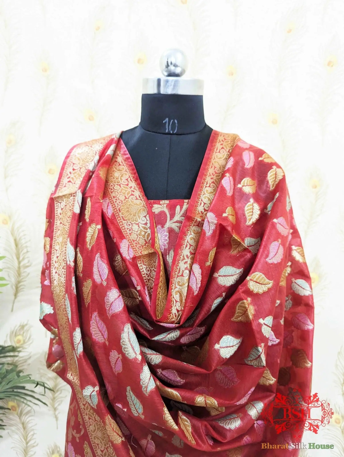 Cherry Red Banarasi Cotton Suit Set - Bharat Silk House Banarasi Cotton