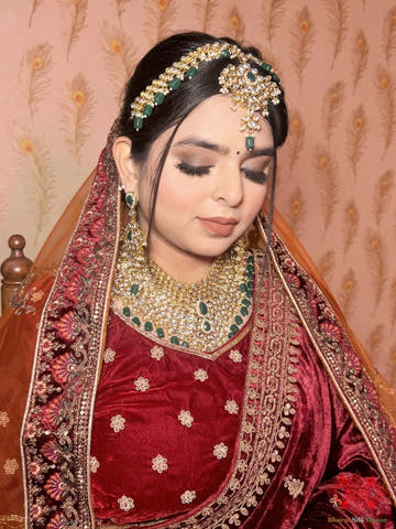 Cherry Red & Fire Yellow Rhinestone Work Bridal Lehenga - Bharat Silk House Bridal Lehenga