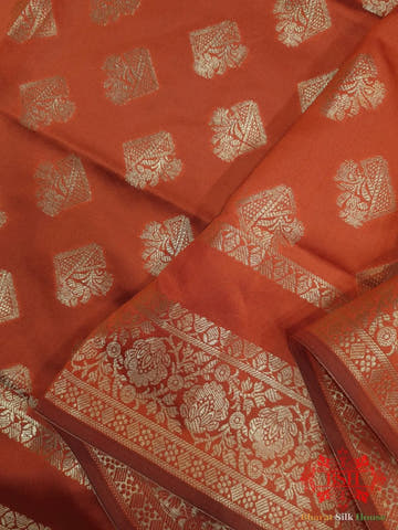 Chestnut Shades Of Red Banarasi Semi Silk Dupatta - Bharat Silk House Semi Dupatte