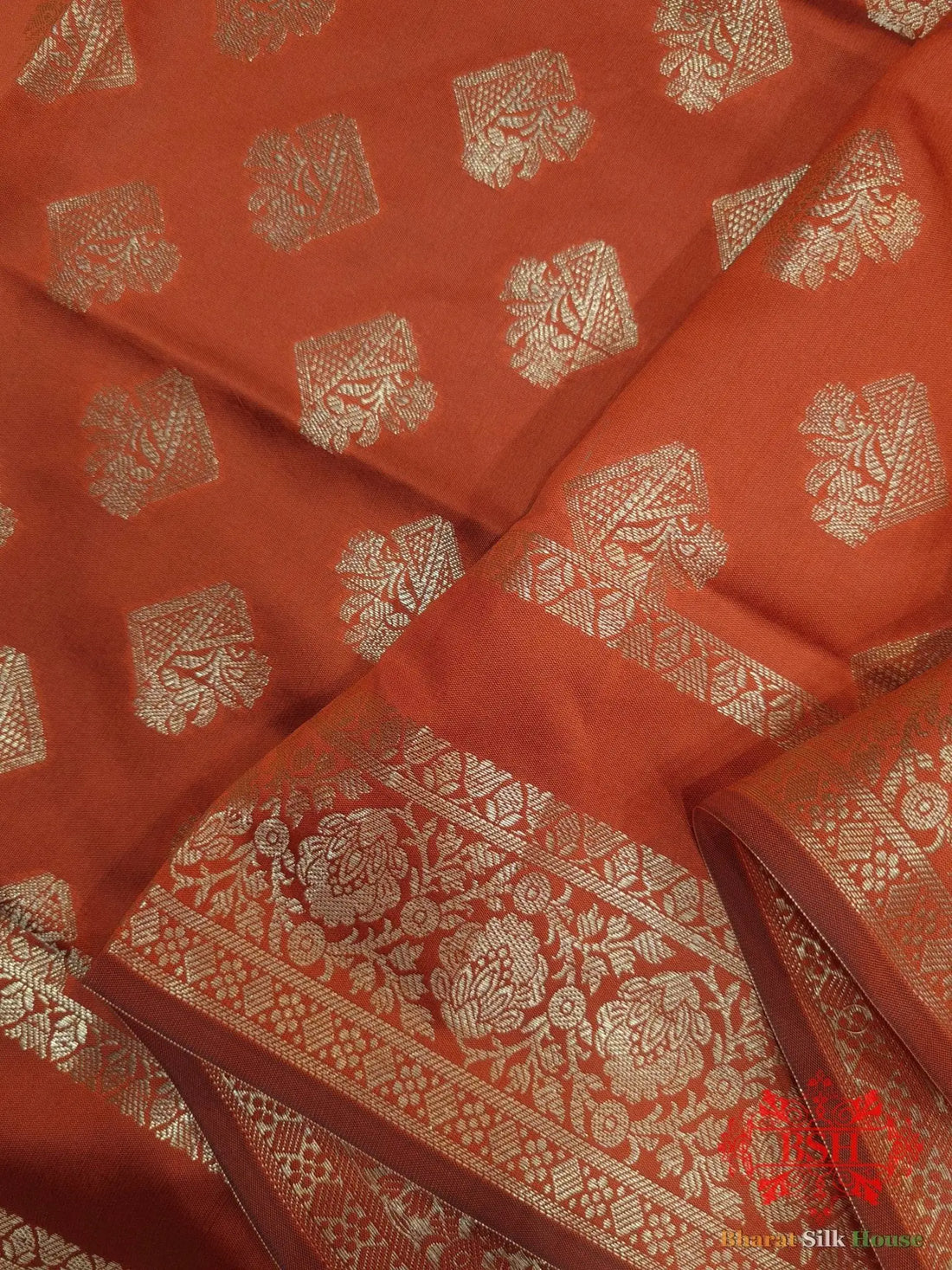 Chestnut Shades Of Red Banarasi Semi Silk Dupatta - Bharat Silk House Semi Dupatte