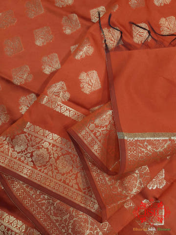 Chestnut Shades Of Red Banarasi Semi Silk Dupatta - Bharat Silk House Semi Dupatte