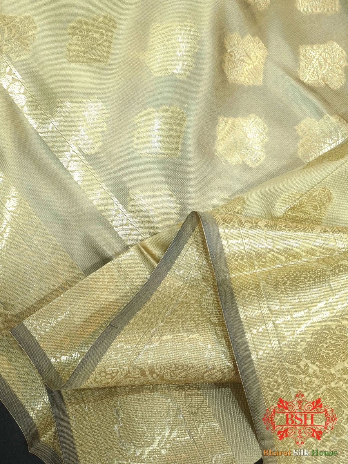 Citrine Shades Of Yellow Banarasi Semi Silk Dupatta - Bharat Silk House Semi Dupatte