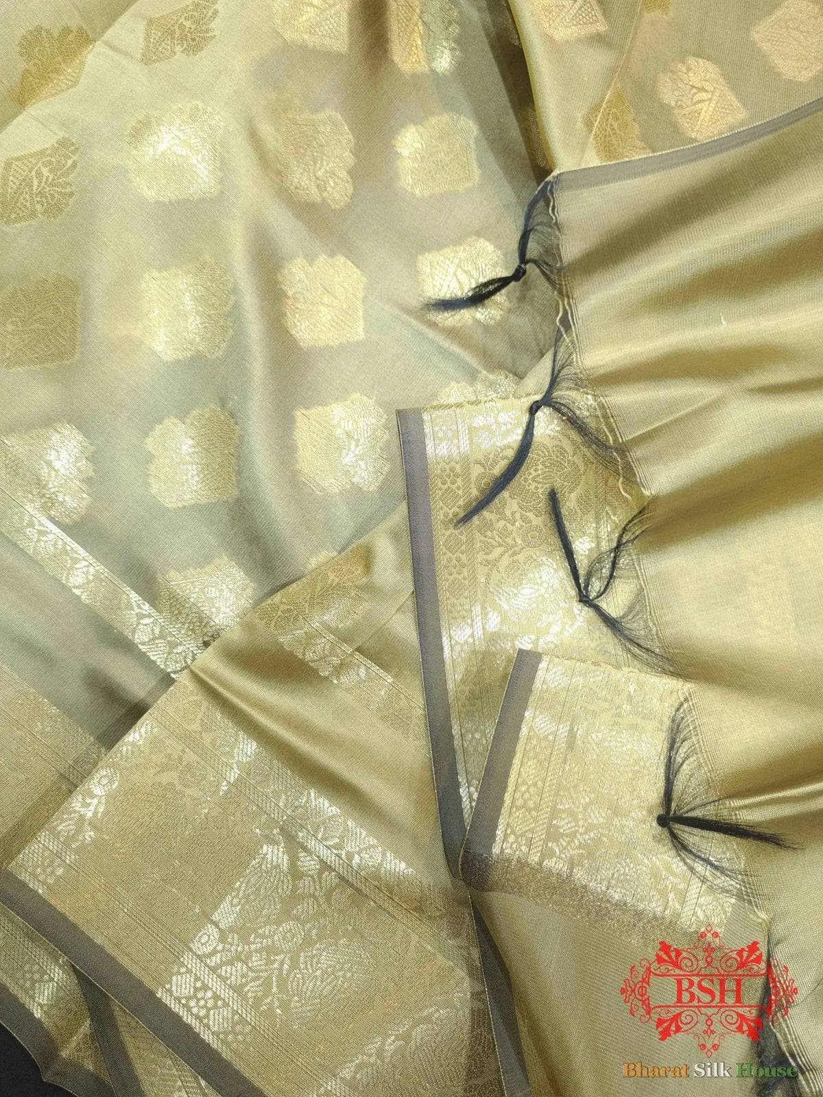Citrine Shades Of Yellow Banarasi Semi Silk Dupatta - Bharat Silk House Semi Dupatte