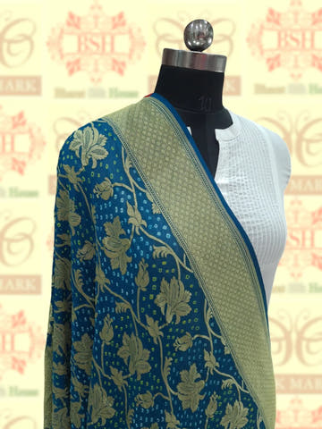 Cobalt Blue Georgette Banarasi Handloom Bandhani Dupatta - Bharat Silk House Bandhej