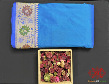 Cobalt Blue Pure Katan Silk Banarasi Saree - Bharat Silk House Pure Kataan Silk
