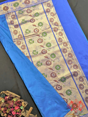 Cobalt Blue Pure Katan Silk Banarasi Saree - Bharat Silk House Pure Kataan Silk
