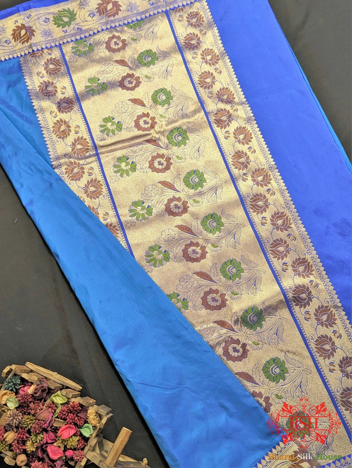 Cobalt Blue Pure Katan Silk Banarasi Saree - Bharat Silk House Pure Kataan Silk