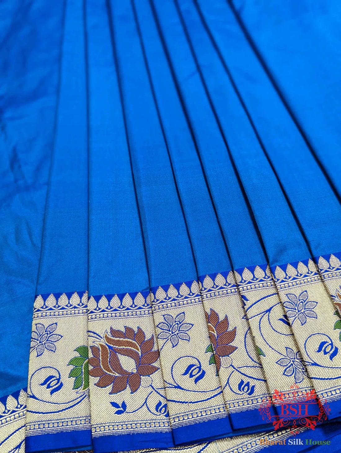 Cobalt Blue Pure Katan Silk Banarasi Saree - Bharat Silk House Pure Kataan Silk