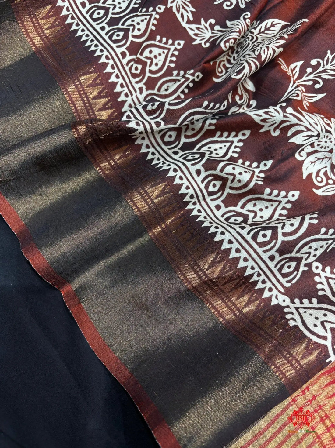 Coffee With Red Pallu Pure Katan Lightweight Digital Art Summer Wear Saree - Bharat Silk House katan silk