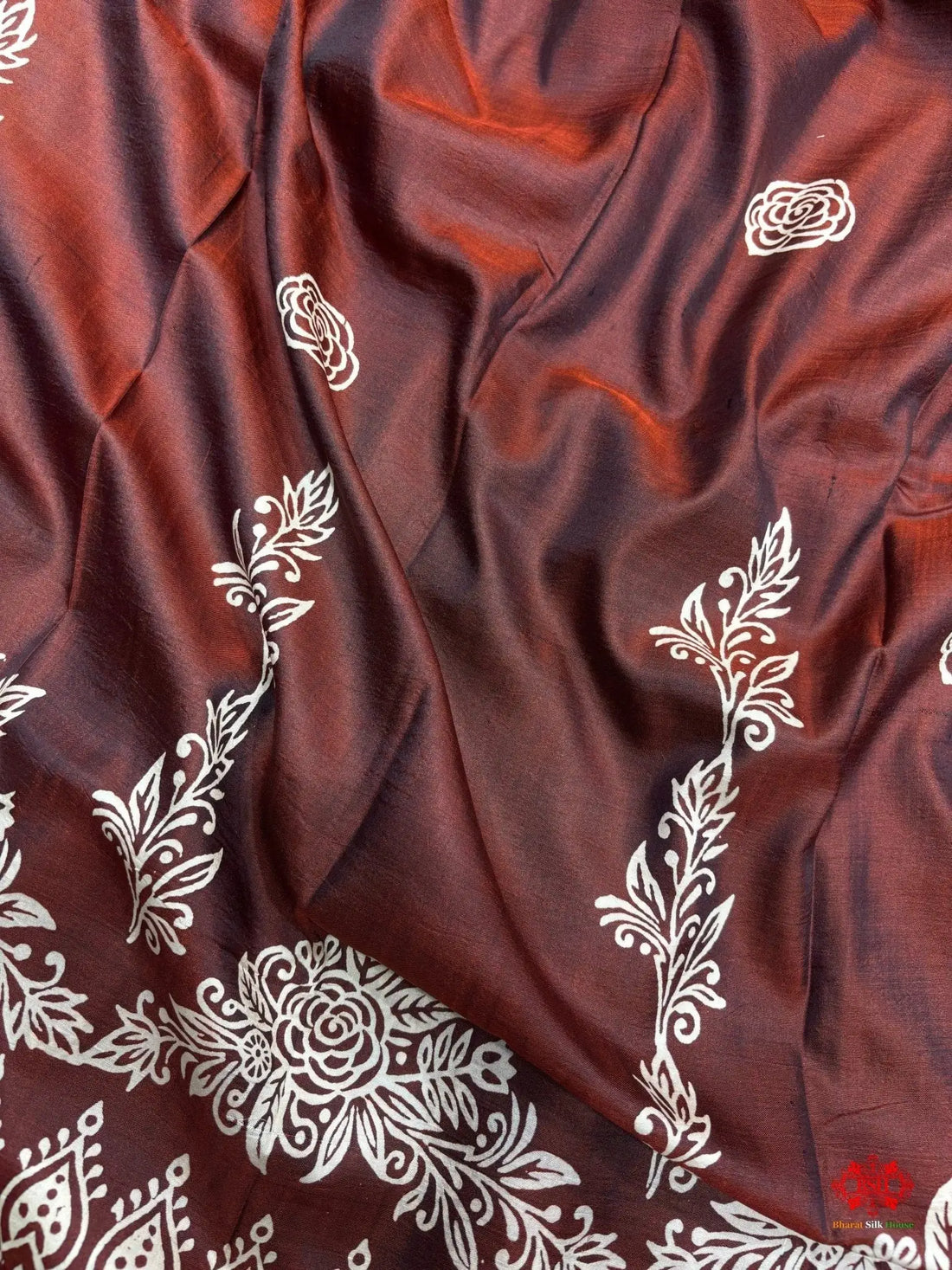 Coffee With Red Pallu Pure Katan Lightweight Digital Art Summer Wear Saree - Bharat Silk House katan silk