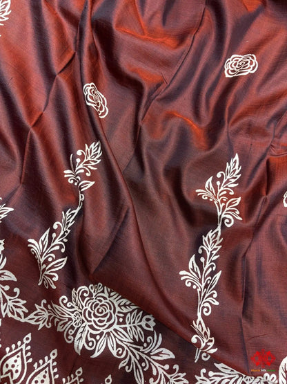 Coffee With Red Pallu Pure Katan Lightweight Digital Art Summer Wear Saree - Bharat Silk House katan silk