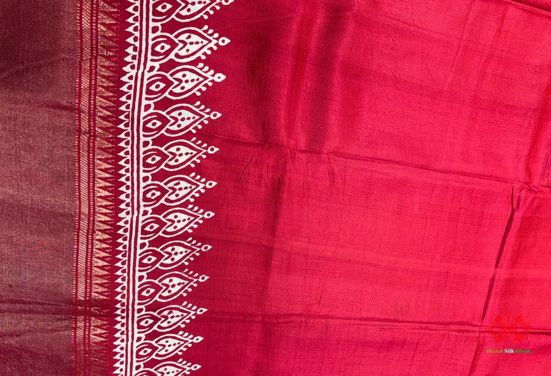 Coffee With Red Pallu Pure Katan Lightweight Digital Art Summer Wear Saree - Bharat Silk House katan silk