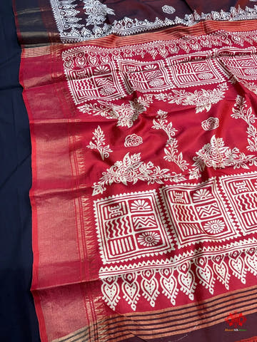 Coffee With Red Pallu Pure Katan Lightweight Digital Art Summer Wear Saree - Bharat Silk House katan silk