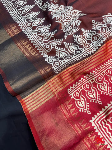 Coffee With Red Pallu Pure Katan Lightweight Digital Art Summer Wear Saree - Bharat Silk House katan silk