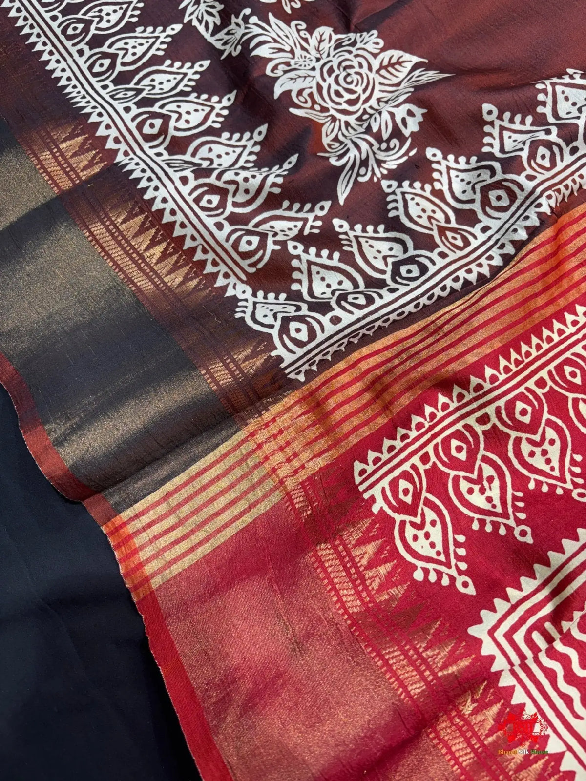 Coffee With Red Pallu Pure Katan Lightweight Digital Art Summer Wear Saree - Bharat Silk House katan silk