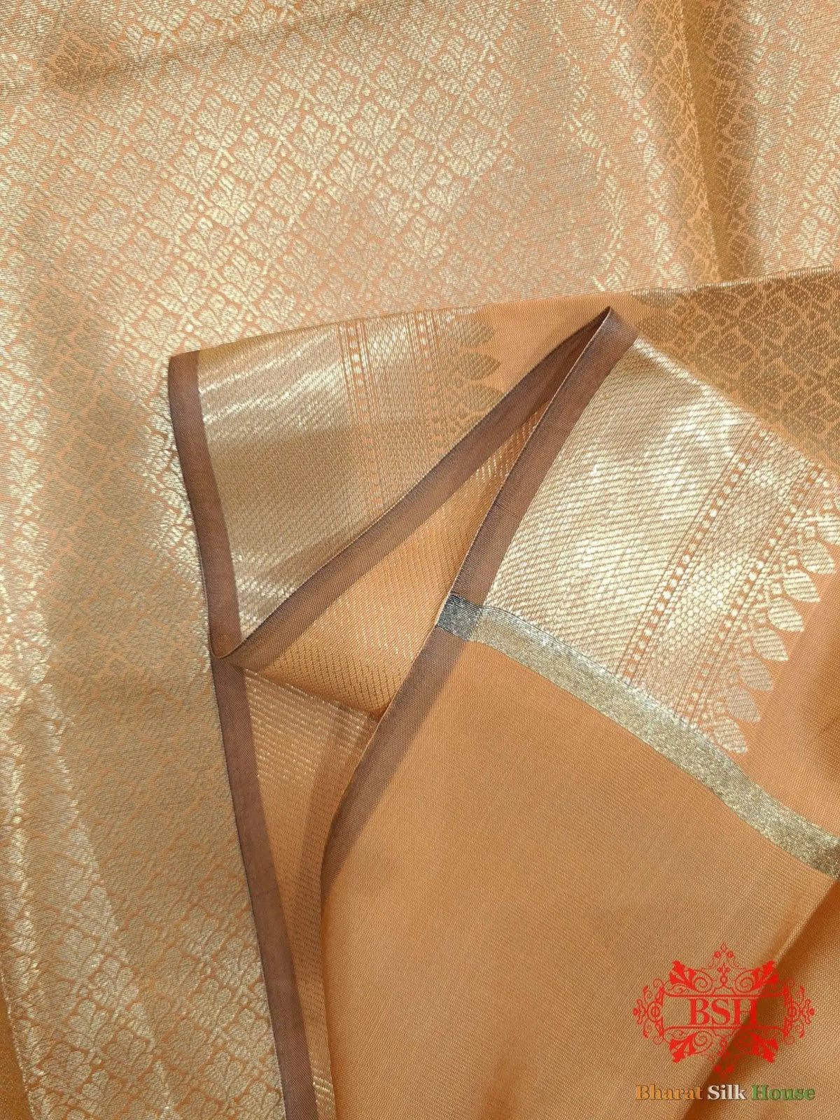 Copper Shades Of Brown Banarasi Brocade Semi Silk Dupatta - Bharat Silk House Semi Dupatte
