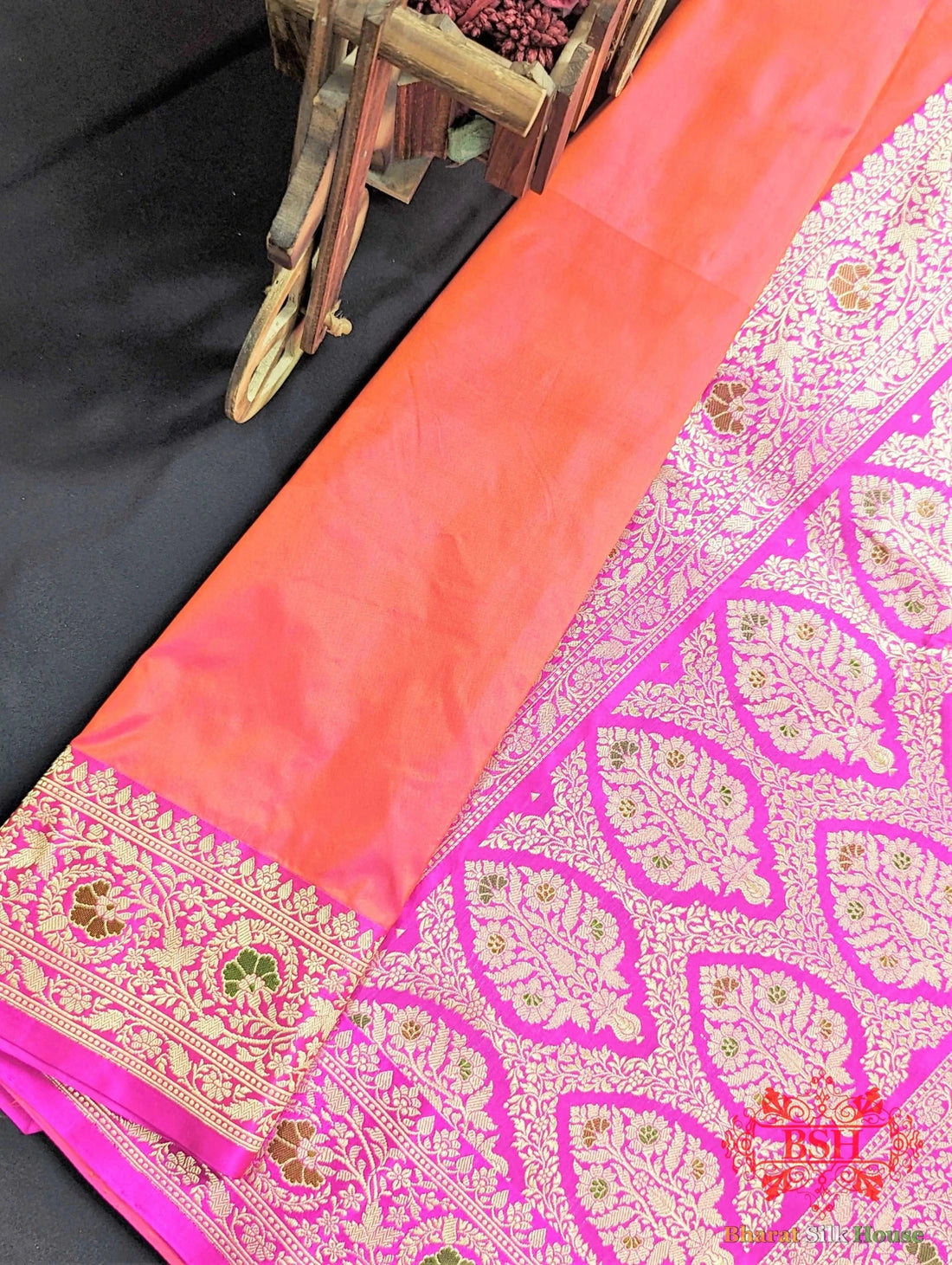 Coral Pink Katan Silk Banarasi Handloom Saree - Bharat Silk House Pure Kataan Silk
