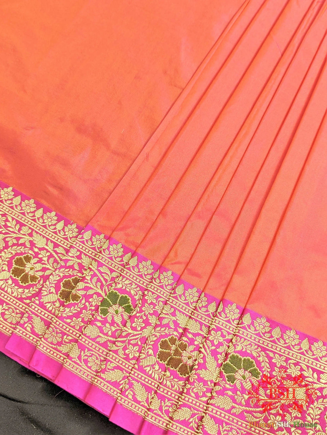 Coral Pink Katan Silk Banarasi Handloom Saree - Bharat Silk House Pure Kataan Silk