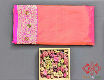 Coral Pink Katan Silk Banarasi Handloom Saree - Bharat Silk House Pure Kataan Silk
