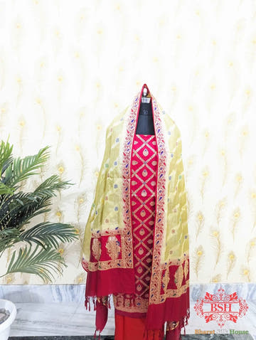 Crimson Red Banarasi Silk Unstitched Suit Set - Bharat Silk House Banarasi Cotton