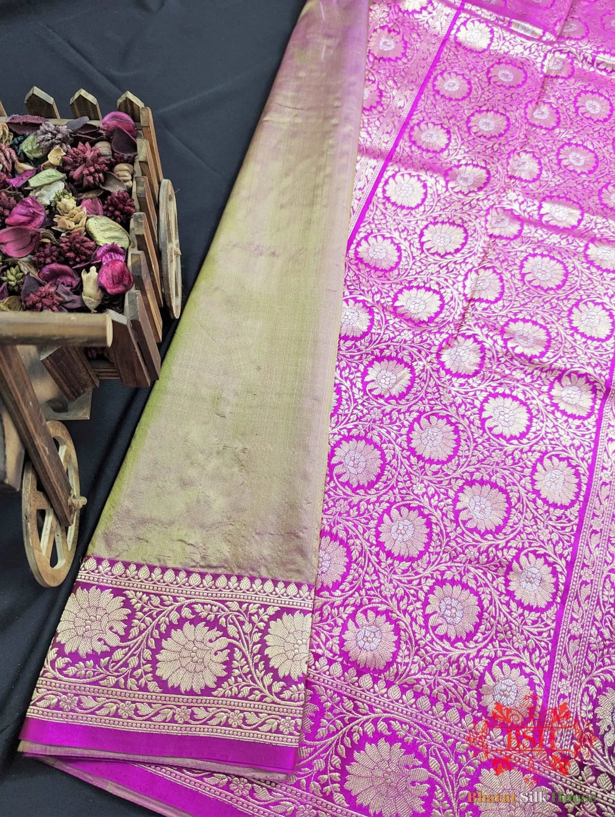 Cross Colour Pure Katan Silk Banarasi Handloom Saree - Bharat Silk House Pure Kataan Silk