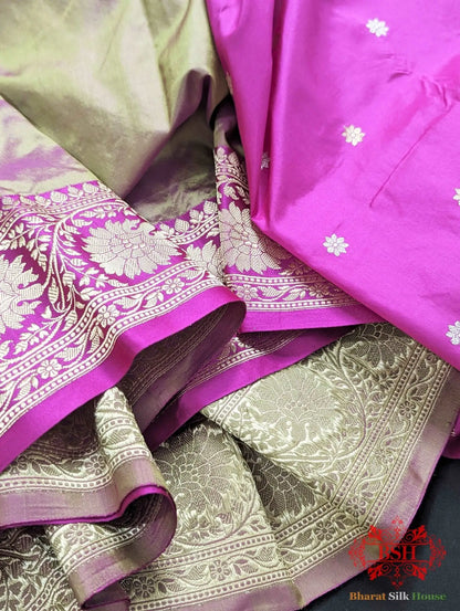 Cross Colour Pure Katan Silk Banarasi Handloom Saree - Bharat Silk House Pure Kataan Silk