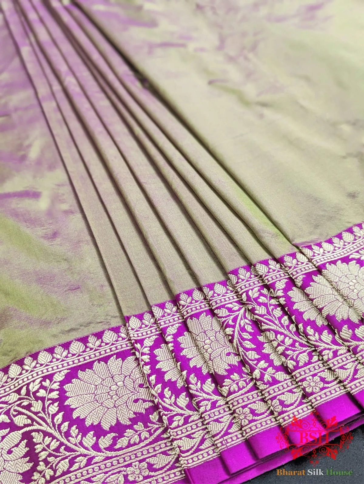 Cross Colour Pure Katan Silk Banarasi Handloom Saree - Bharat Silk House Pure Kataan Silk