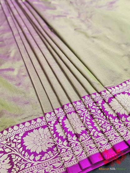 Cross Colour Pure Katan Silk Banarasi Handloom Saree - Bharat Silk House Pure Kataan Silk
