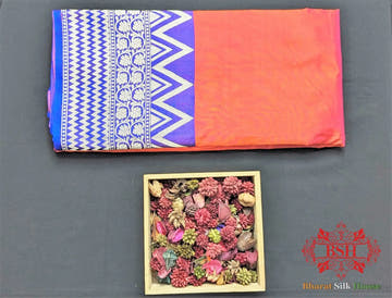 Cross Red/Pink Pure Katan Silk Banarasi Handloom Saree - Bharat Silk House Pure Kataan Silk