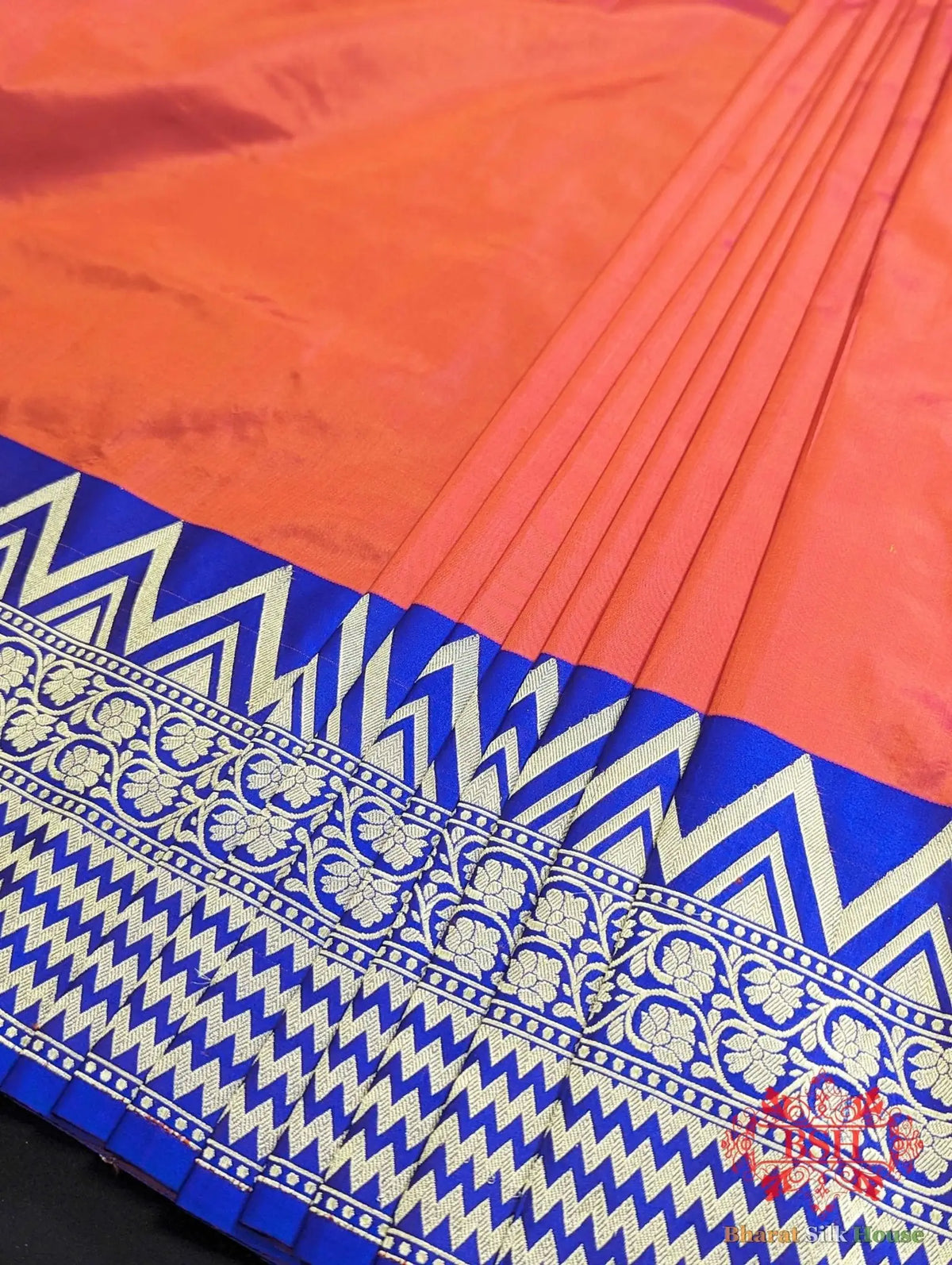 Cross Red/Pink Pure Katan Silk Banarasi Handloom Saree - Bharat Silk House Pure Kataan Silk
