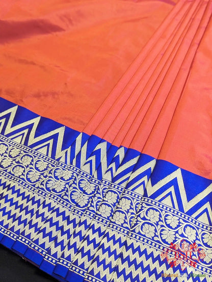 Cross Red/Pink Pure Katan Silk Banarasi Handloom Saree - Bharat Silk House Pure Kataan Silk