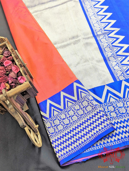 Cross Red/Pink Pure Katan Silk Banarasi Handloom Saree - Bharat Silk House Pure Kataan Silk