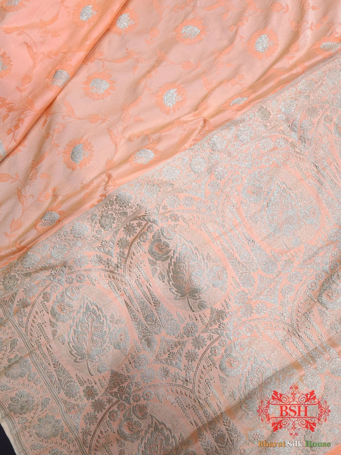 Dark Shade Of Peach Single Zari Tanchoi Silk Saree - Bharat Silk House Tanchoi katan