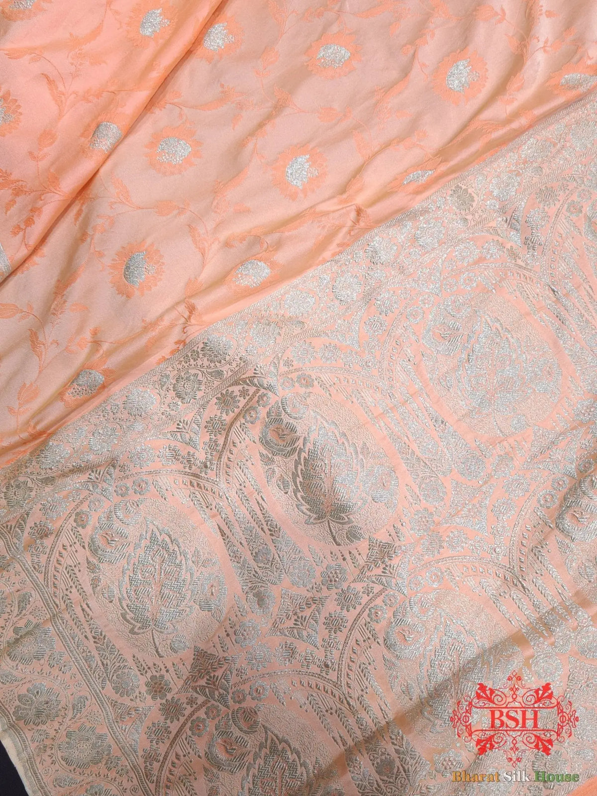 Dark Shade Of Peach Single Zari Tanchoi Silk Saree - Bharat Silk House Tanchoi katan
