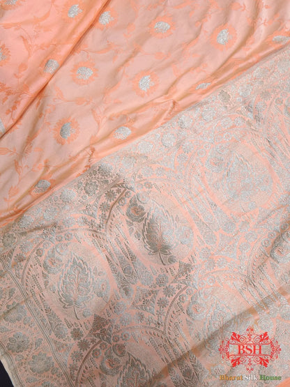 Dark Shade Of Peach Single Zari Tanchoi Silk Saree - Bharat Silk House Tanchoi katan