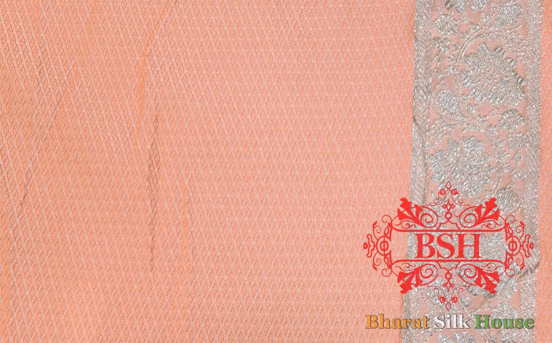 Dark Shade Of Peach Single Zari Tanchoi Silk Saree - Bharat Silk House Tanchoi katan