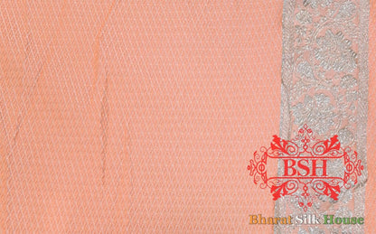 Dark Shade Of Peach Single Zari Tanchoi Silk Saree - Bharat Silk House Tanchoi katan