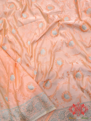 Dark Shade Of Peach Single Zari Tanchoi Silk Saree - Bharat Silk House Tanchoi katan