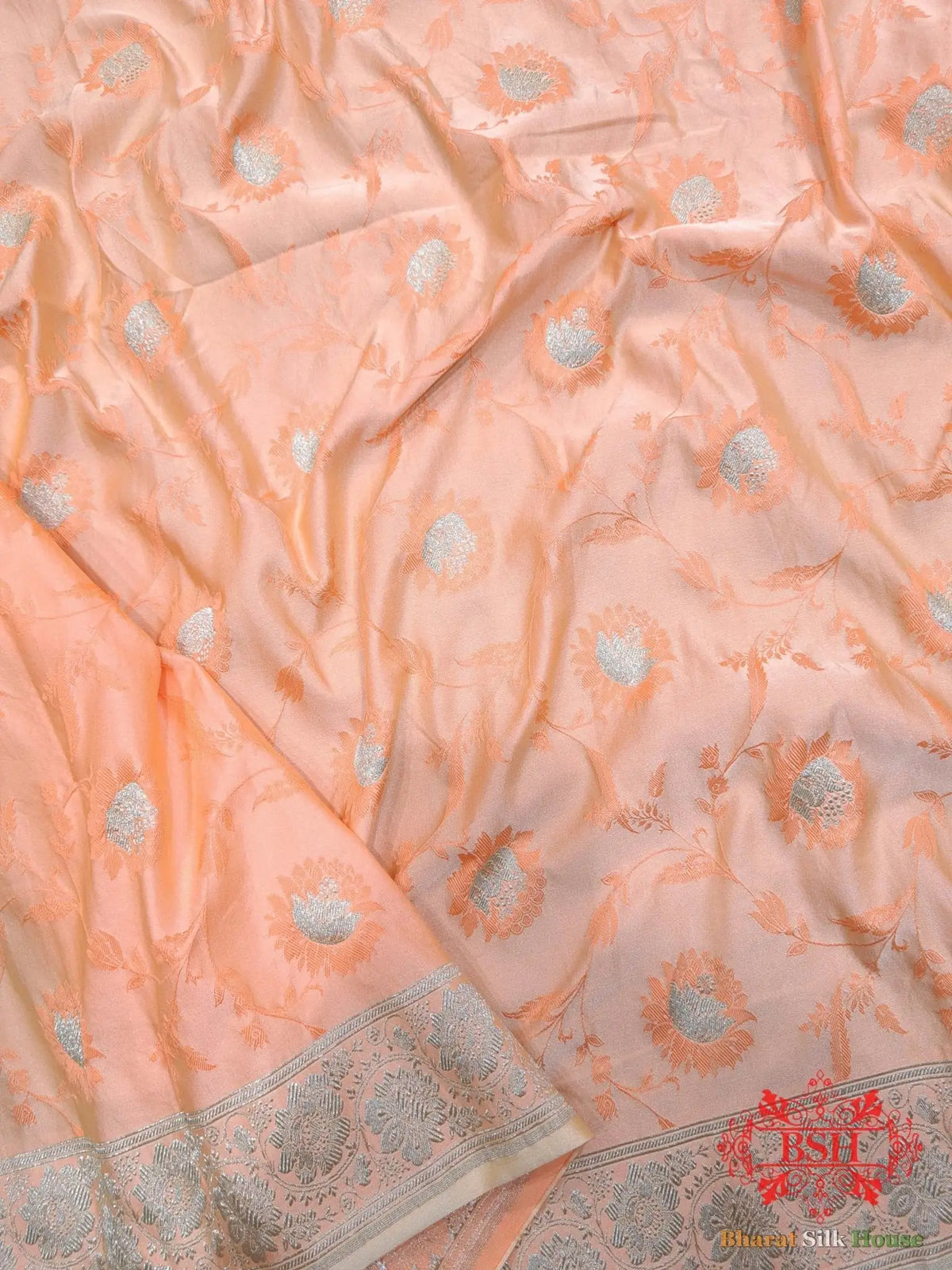 Dark Shade Of Peach Single Zari Tanchoi Silk Saree - Bharat Silk House Tanchoi katan