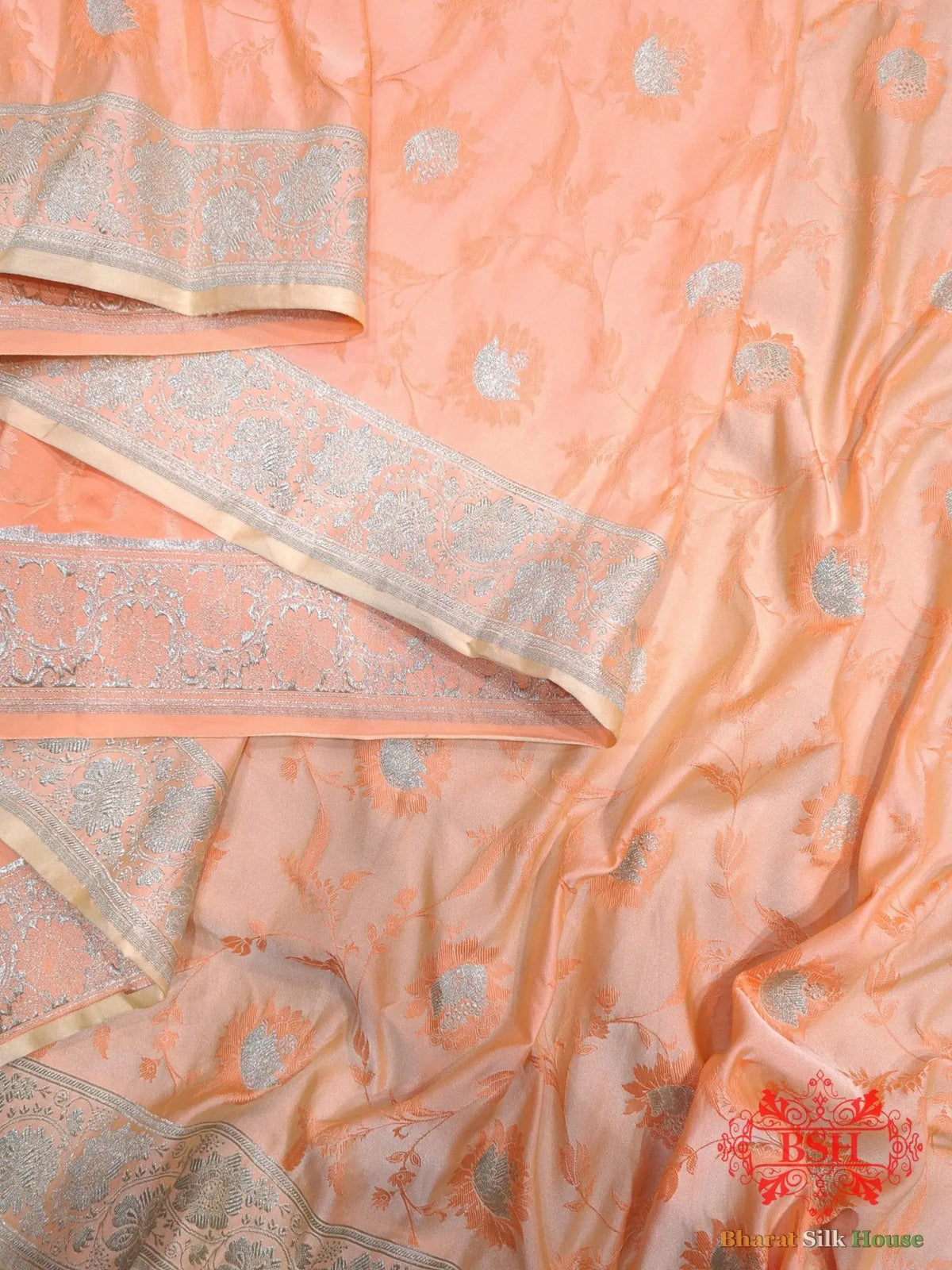 Dark Shade Of Peach Single Zari Tanchoi Silk Saree - Bharat Silk House Tanchoi katan